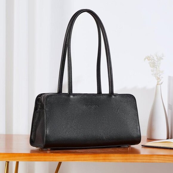 BOSTANTEN Otilia Functional Black Leather Shoulder Bag - Picture 1 of 13